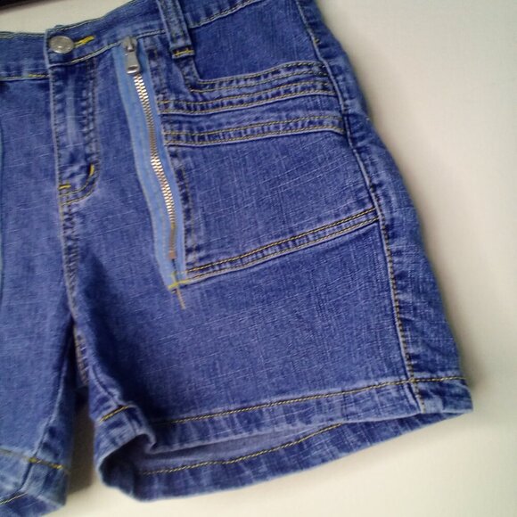 CJ Jeans Shorts Juniors 5 90s Y2K Zipper Detail Pockets Denim Blue - Picture 6 of 13